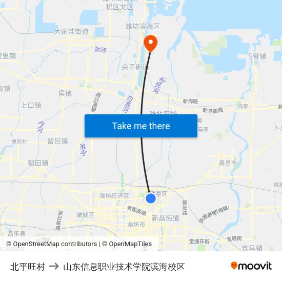 北平旺村 to 山东信息职业技术学院滨海校区 map