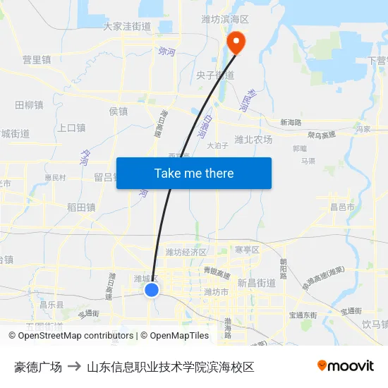 豪德广场 to 山东信息职业技术学院滨海校区 map
