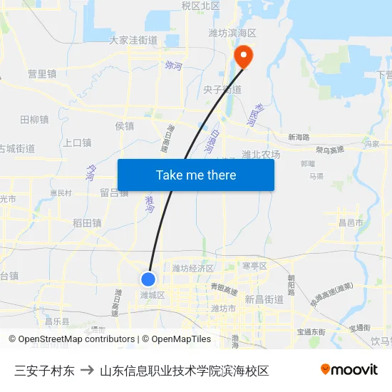 三安子村东 to 山东信息职业技术学院滨海校区 map