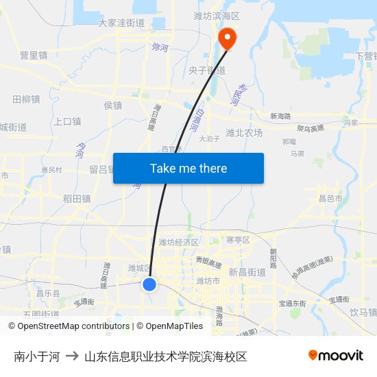 南小于河 to 山东信息职业技术学院滨海校区 map