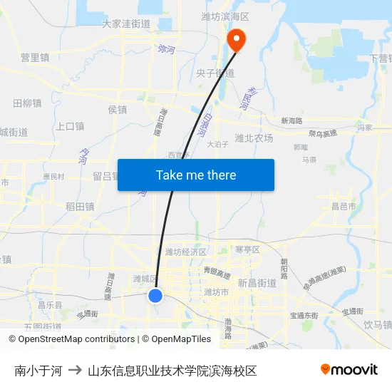 南小于河 to 山东信息职业技术学院滨海校区 map