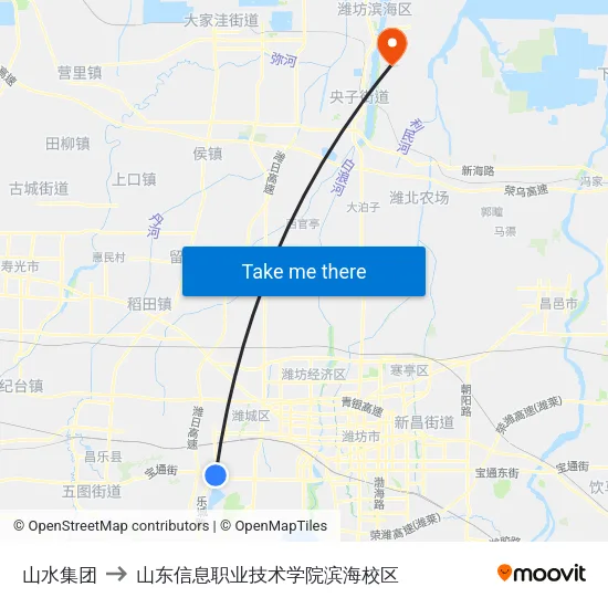 山水集团 to 山东信息职业技术学院滨海校区 map