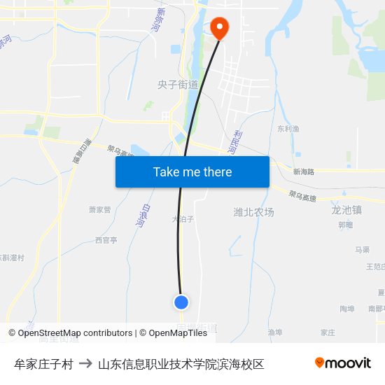 牟家庄子村 to 山东信息职业技术学院滨海校区 map