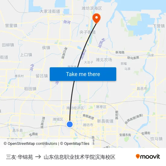 三友·华锦苑 to 山东信息职业技术学院滨海校区 map