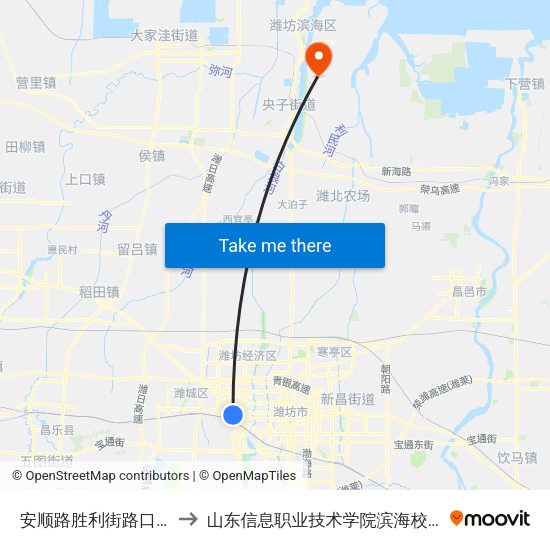 安顺路胜利街路口北 to 山东信息职业技术学院滨海校区 map