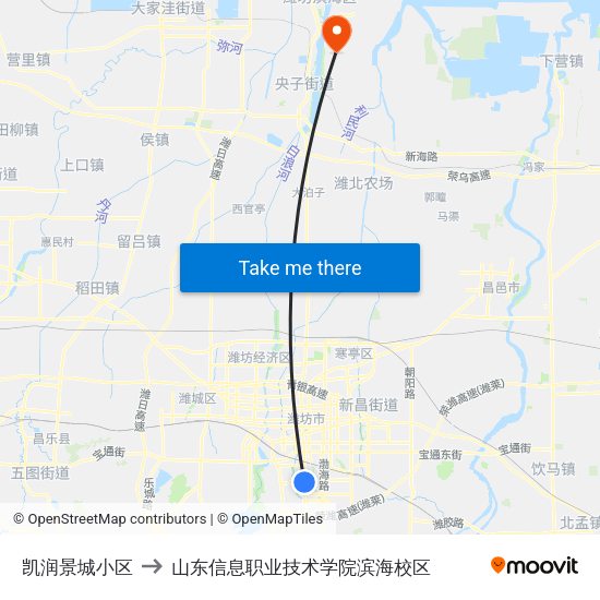 凯润景城小区 to 山东信息职业技术学院滨海校区 map