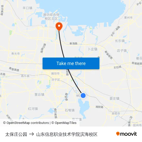 太保庄公园 to 山东信息职业技术学院滨海校区 map