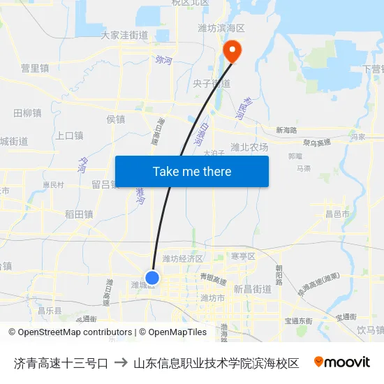 济青高速十三号口 to 山东信息职业技术学院滨海校区 map