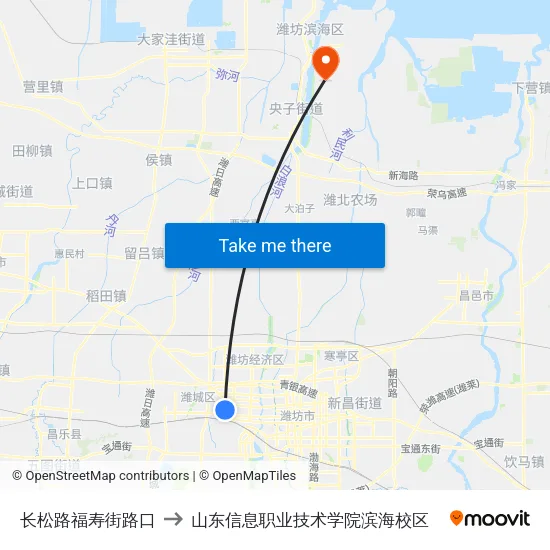 长松路福寿街路口 to 山东信息职业技术学院滨海校区 map