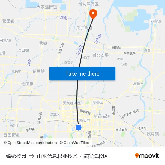锦绣樱园 to 山东信息职业技术学院滨海校区 map