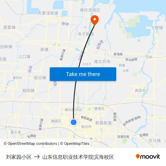 刘家园小区 to 山东信息职业技术学院滨海校区 map