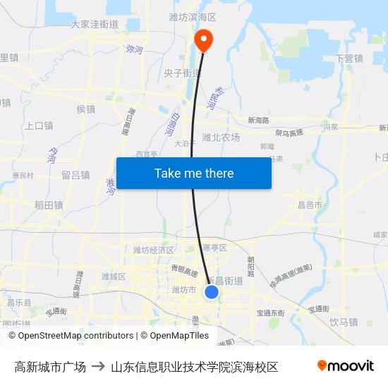 高新城市广场 to 山东信息职业技术学院滨海校区 map