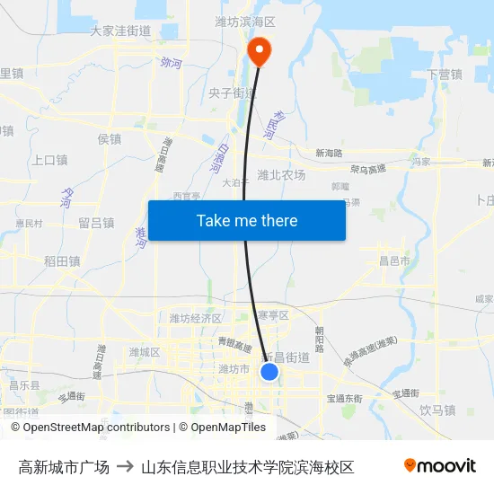 高新城市广场 to 山东信息职业技术学院滨海校区 map