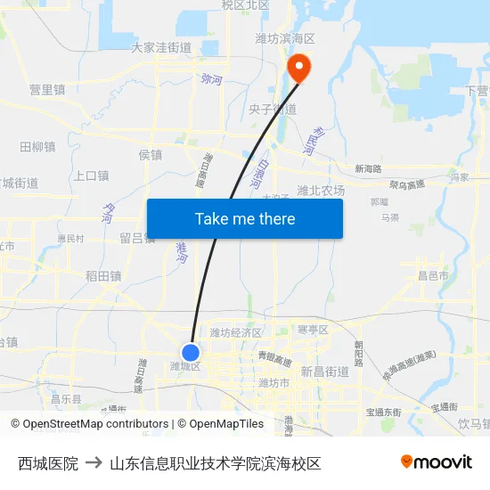 西城医院 to 山东信息职业技术学院滨海校区 map