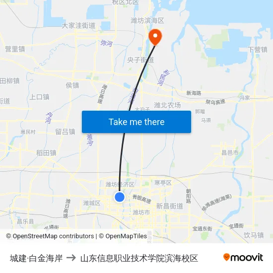 城建·白金海岸 to 山东信息职业技术学院滨海校区 map