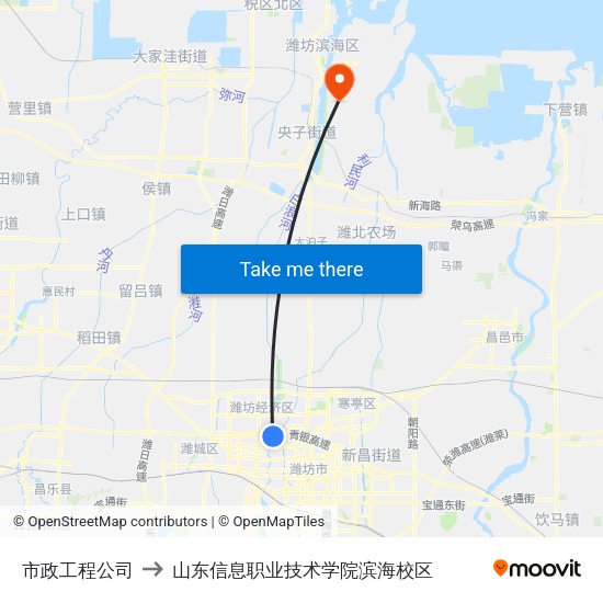市政工程公司 to 山东信息职业技术学院滨海校区 map