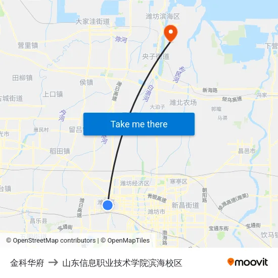 金科华府 to 山东信息职业技术学院滨海校区 map