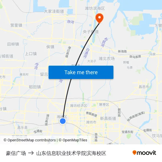 豪信广场 to 山东信息职业技术学院滨海校区 map