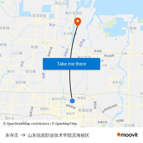 东寺庄 to 山东信息职业技术学院滨海校区 map
