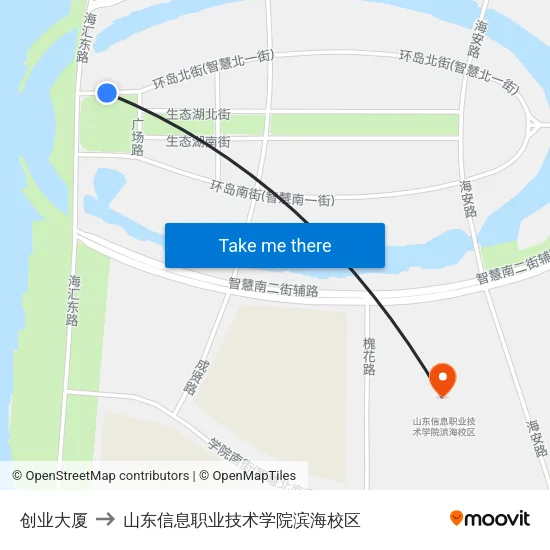 创业大厦 to 山东信息职业技术学院滨海校区 map