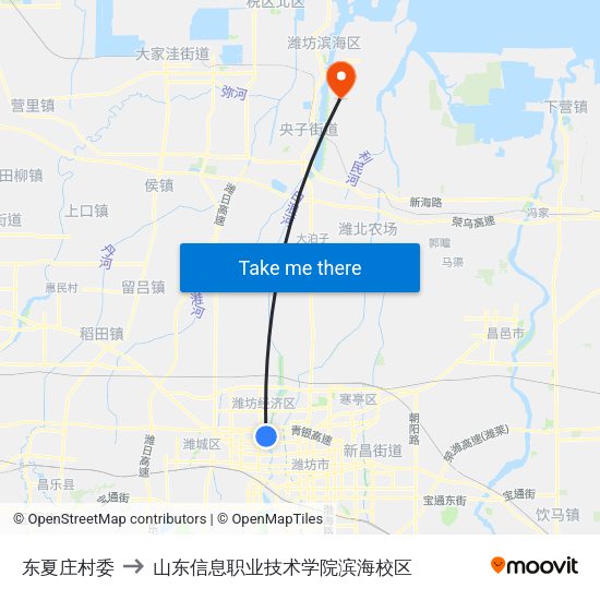东夏庄村委 to 山东信息职业技术学院滨海校区 map