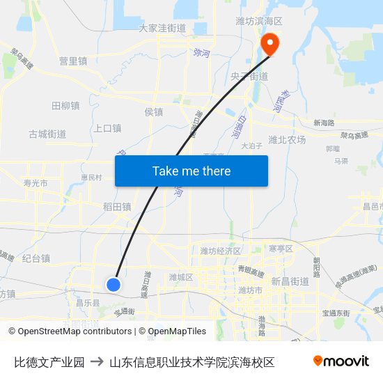 比德文产业园 to 山东信息职业技术学院滨海校区 map