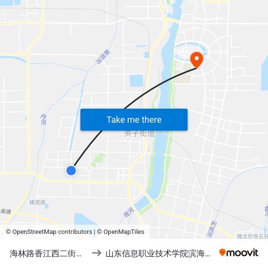 海林路香江西二街路口 to 山东信息职业技术学院滨海校区 map