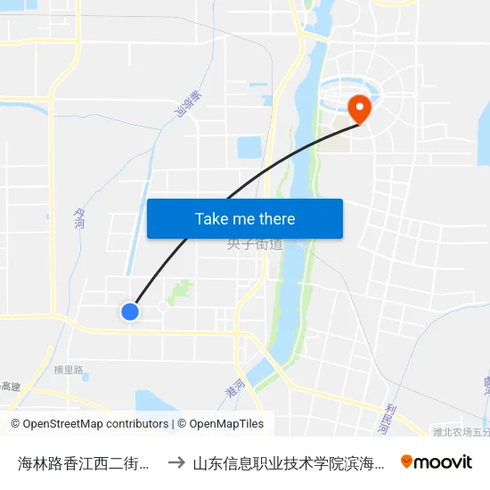 海林路香江西二街路口 to 山东信息职业技术学院滨海校区 map