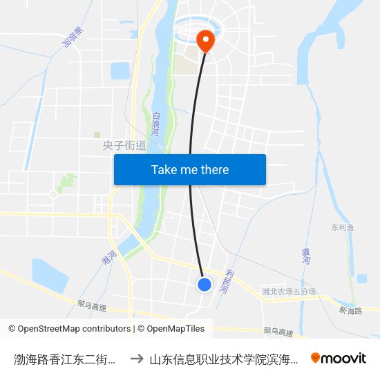 渤海路香江东二街路口 to 山东信息职业技术学院滨海校区 map