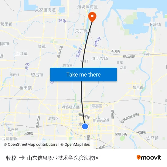 牧校 to 山东信息职业技术学院滨海校区 map
