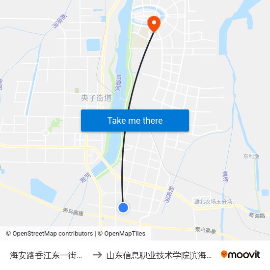 海安路香江东一街路口 to 山东信息职业技术学院滨海校区 map