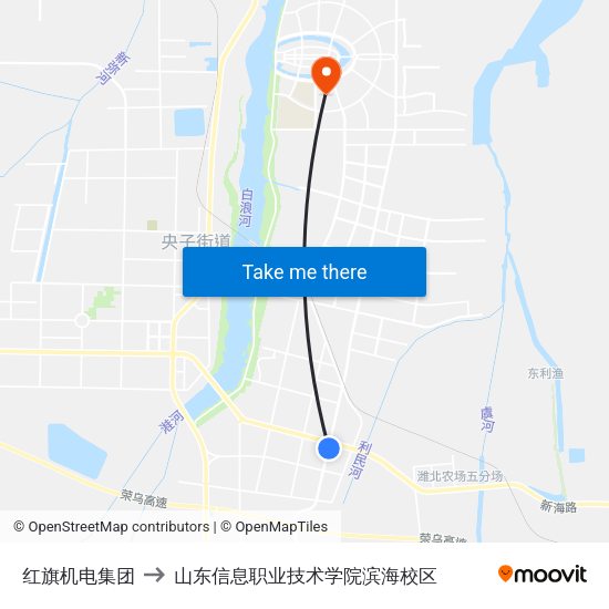 红旗机电集团 to 山东信息职业技术学院滨海校区 map