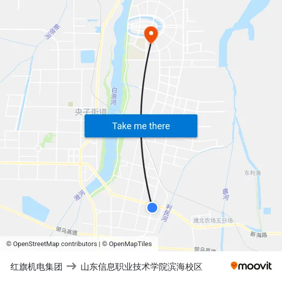 红旗机电集团 to 山东信息职业技术学院滨海校区 map