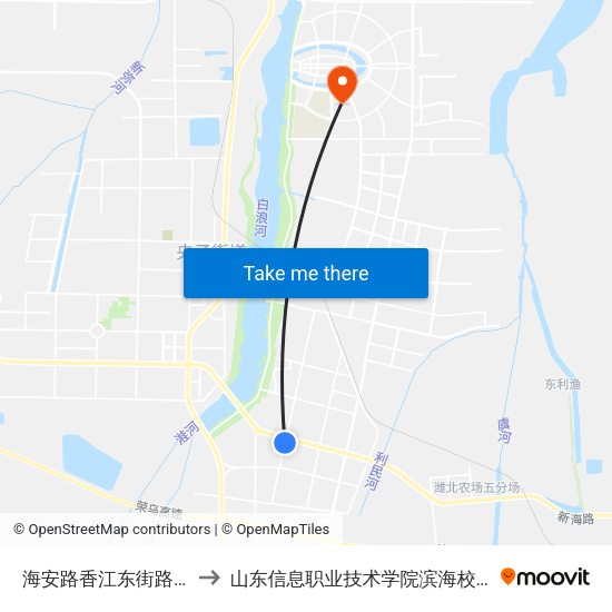 海安路香江东街路口 to 山东信息职业技术学院滨海校区 map