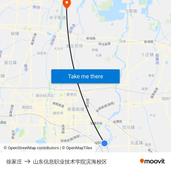 徐家庄 to 山东信息职业技术学院滨海校区 map