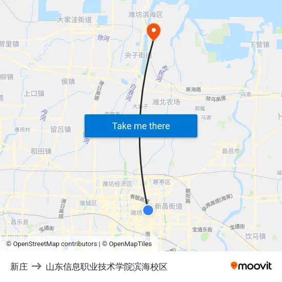 新庄 to 山东信息职业技术学院滨海校区 map