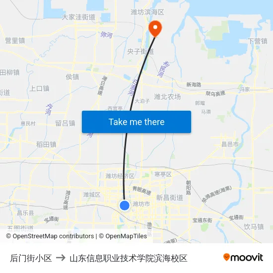 后门街小区 to 山东信息职业技术学院滨海校区 map