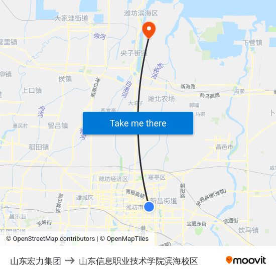 山东宏力集团 to 山东信息职业技术学院滨海校区 map
