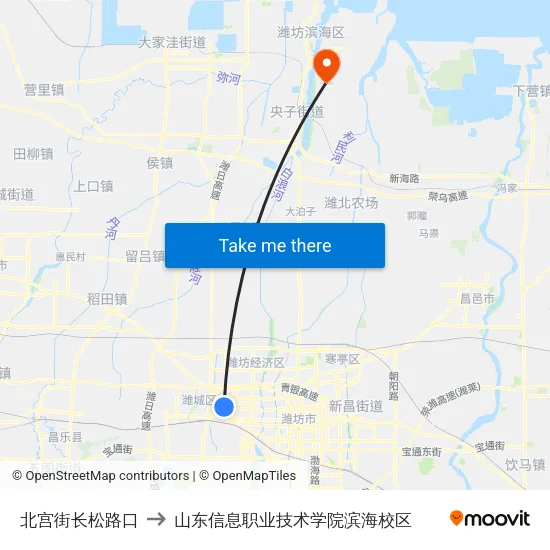 北宫街长松路口 to 山东信息职业技术学院滨海校区 map