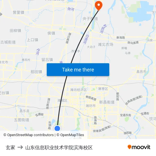 玄家 to 山东信息职业技术学院滨海校区 map