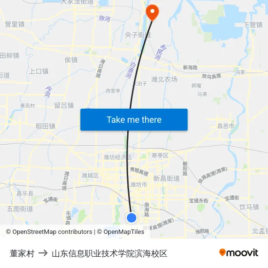 董家村 to 山东信息职业技术学院滨海校区 map