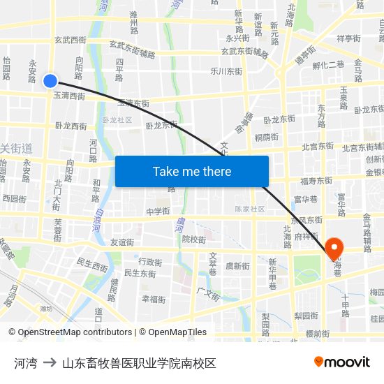 河湾 to 山东畜牧兽医职业学院南校区 map