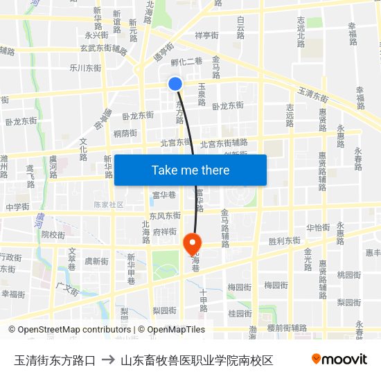玉清街东方路口 to 山东畜牧兽医职业学院南校区 map