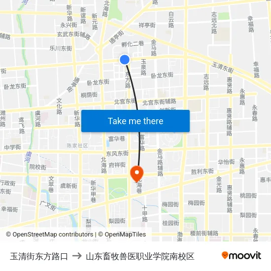 玉清街东方路口 to 山东畜牧兽医职业学院南校区 map
