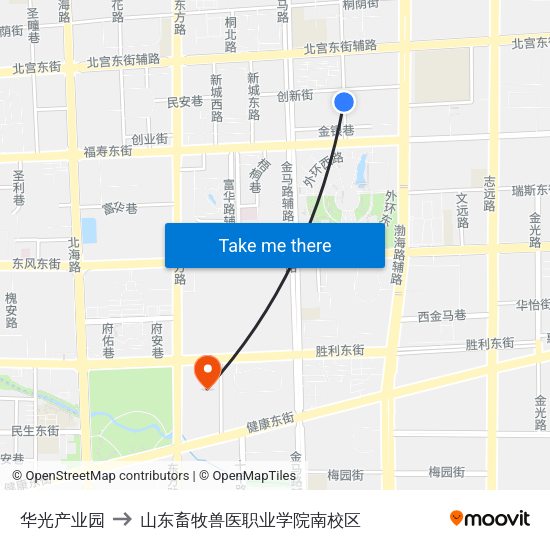 华光产业园 to 山东畜牧兽医职业学院南校区 map