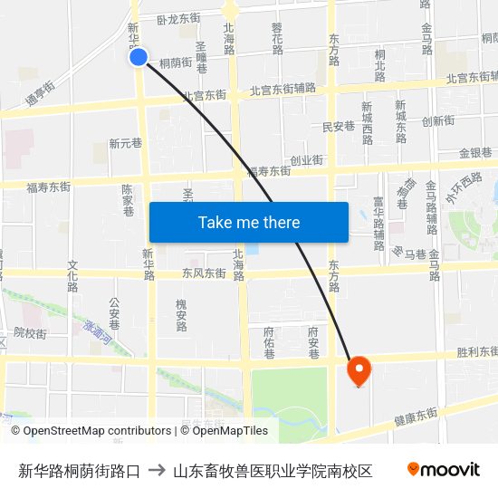 新华路桐荫街路口 to 山东畜牧兽医职业学院南校区 map
