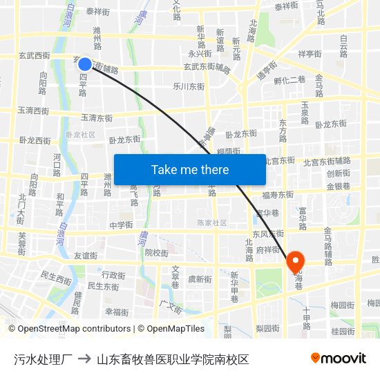 污水处理厂 to 山东畜牧兽医职业学院南校区 map