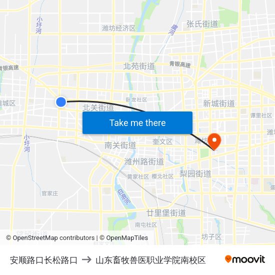 安顺路口长松路口 to 山东畜牧兽医职业学院南校区 map