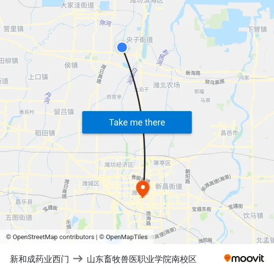 新和成药业西门 to 山东畜牧兽医职业学院南校区 map