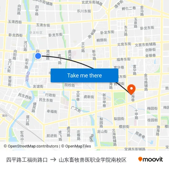 四平路工福街路口 to 山东畜牧兽医职业学院南校区 map